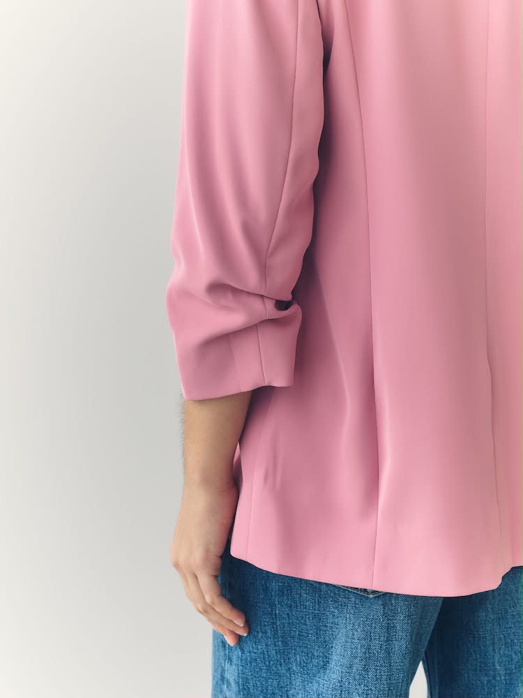 Pink Relaxed Ruched Sleeve Blazer