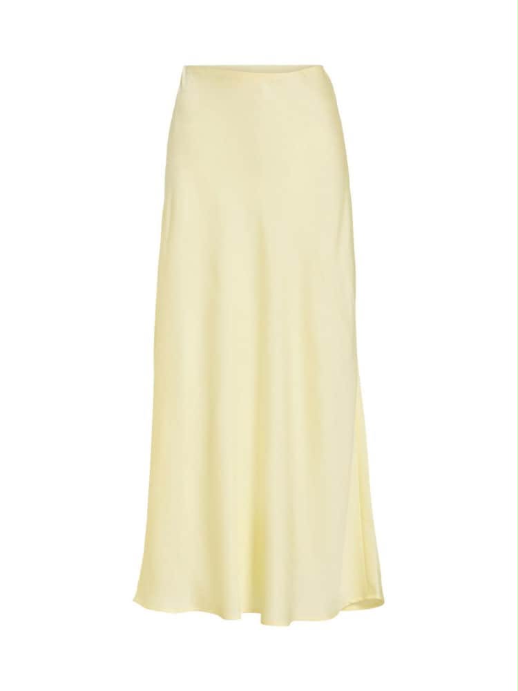 Petite Yellow High Waisted Satin Midi Skirt