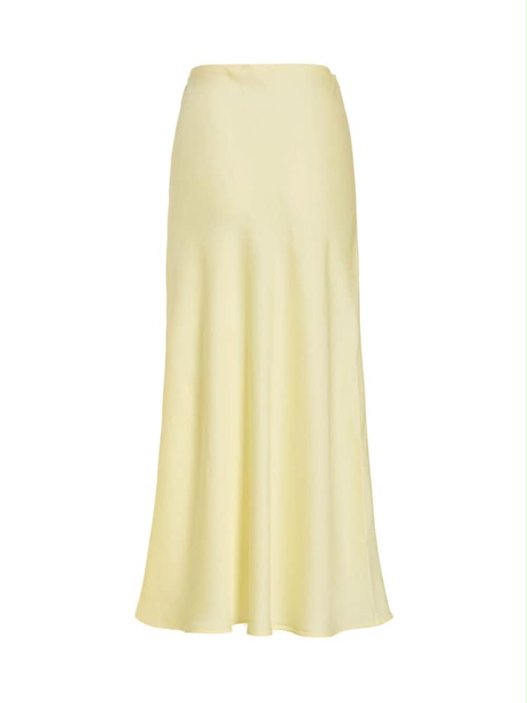 Petite Yellow High Waisted Satin Midi Skirt