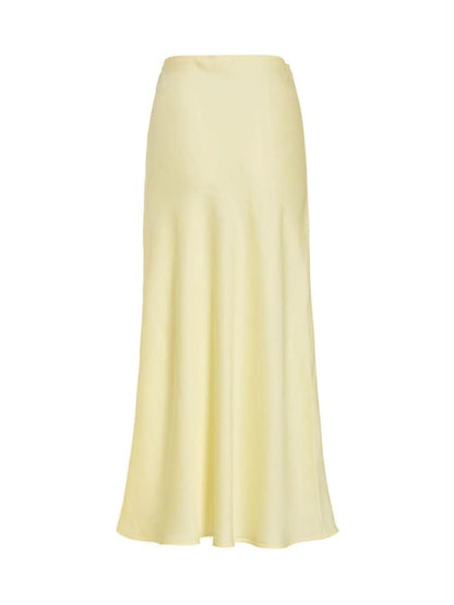 Petite Yellow High Waisted Satin Midi Skirt