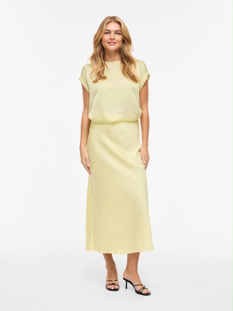 Petite Yellow High Waisted Satin Midi Skirt