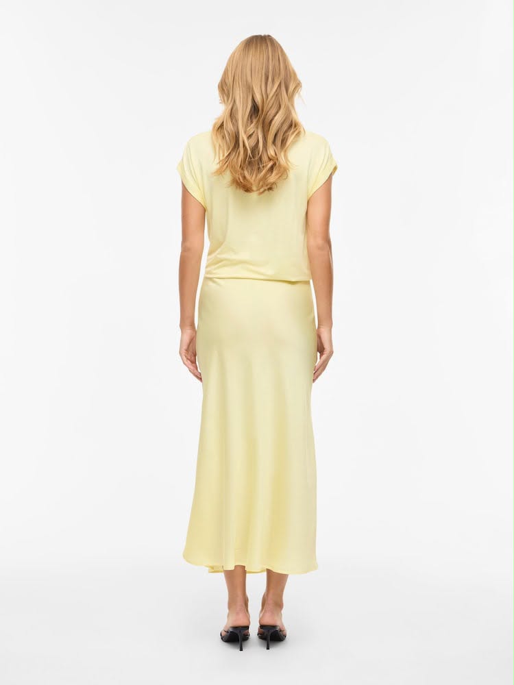 Petite Yellow High Waisted Satin Midi Skirt