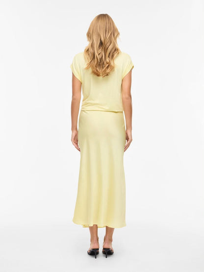 Petite Yellow High Waisted Satin Midi Skirt