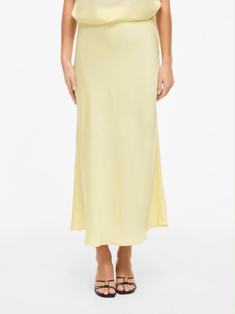Petite Yellow High Waisted Satin Midi Skirt