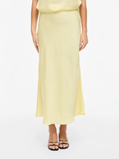 Petite Yellow High Waisted Satin Midi Skirt