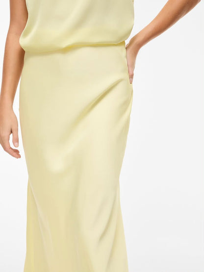 Petite Yellow High Waisted Satin Midi Skirt