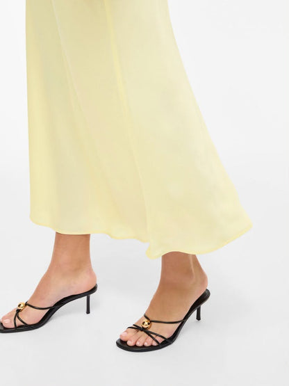 Petite Yellow High Waisted Satin Midi Skirt