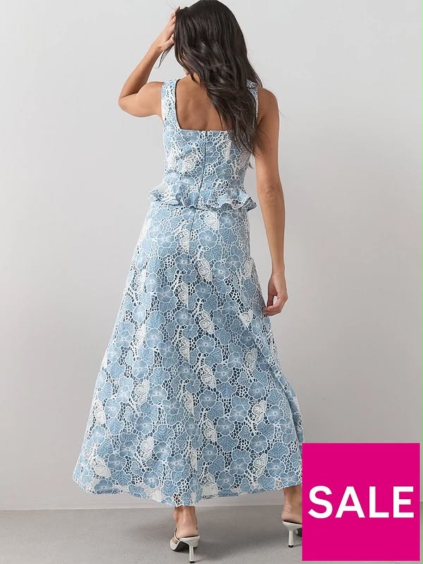 Sleeveless Lace Frill Midaxi Dress Blue