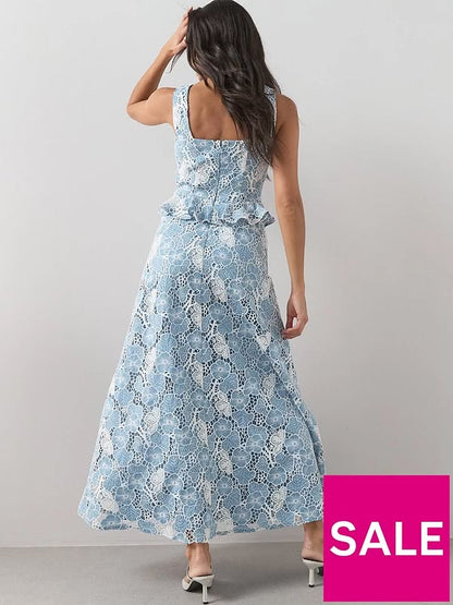 Sleeveless Lace Frill Midaxi Dress Blue