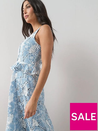 Sleeveless Lace Frill Midaxi Dress Blue