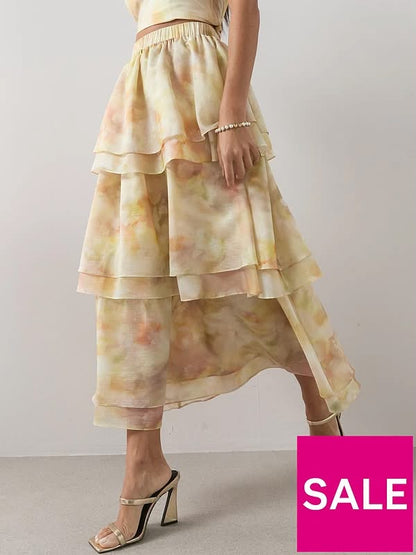 V by very Floral Tiered Maxi Skirt