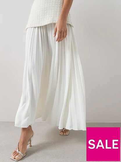 Tweed Overlay Pleated Midaxi Dress White