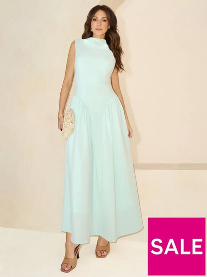 Pleated Corset Sleeveless Dress Green