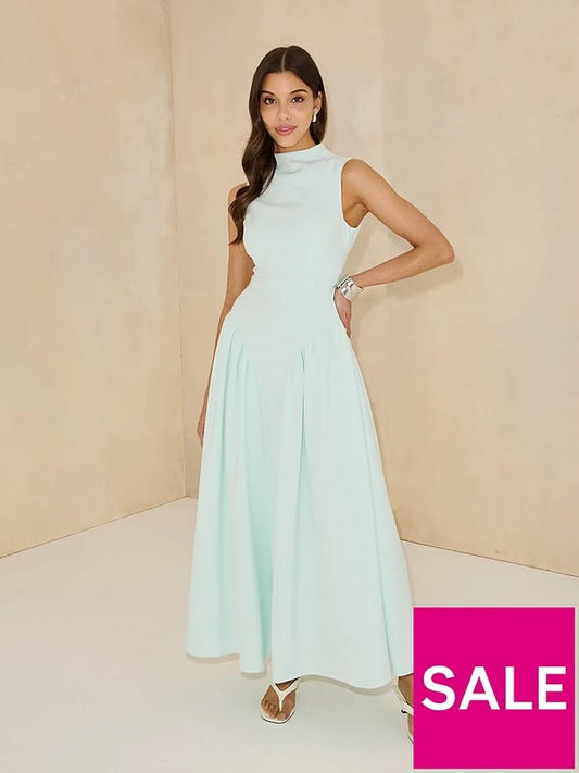 Pleated Corset Sleeveless Dress Green