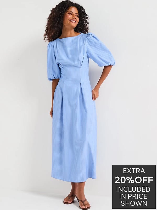 Striped Puff Sleeve Midaxi Dress Print