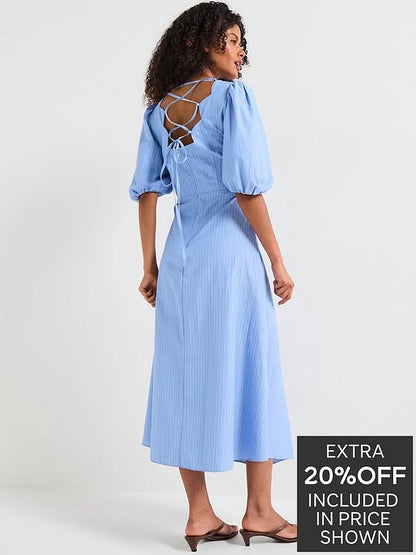 Striped Puff Sleeve Midaxi Dress Print