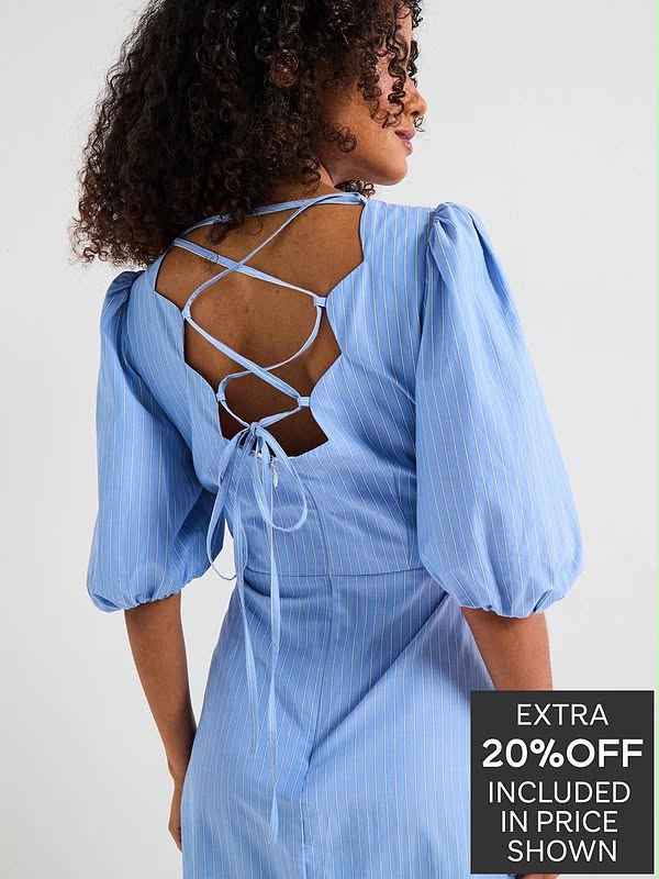 Striped Puff Sleeve Midaxi Dress Print