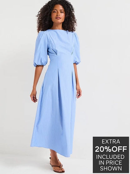 Striped Puff Sleeve Midaxi Dress Print