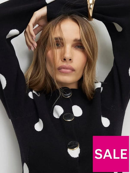 Structured Polka Button Cardigan Black