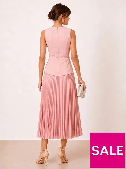 Belted Pleated Dress Pink