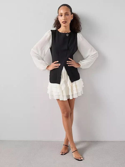 Ruffle Hem Blazer Dress Black