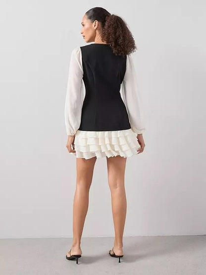 Ruffle Hem Blazer Dress Black