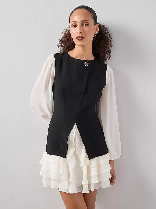 Ruffle Hem Blazer Dress Black