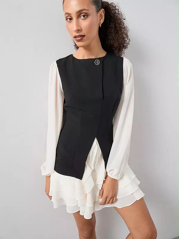 Ruffle Hem Blazer Dress Black