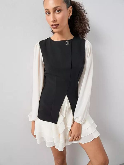 Ruffle Hem Blazer Dress Black