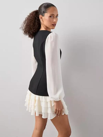 Ruffle Hem Blazer Dress Black
