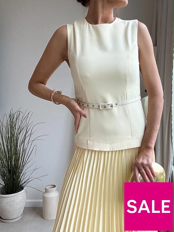 Belted Pleated Dress-Yellow