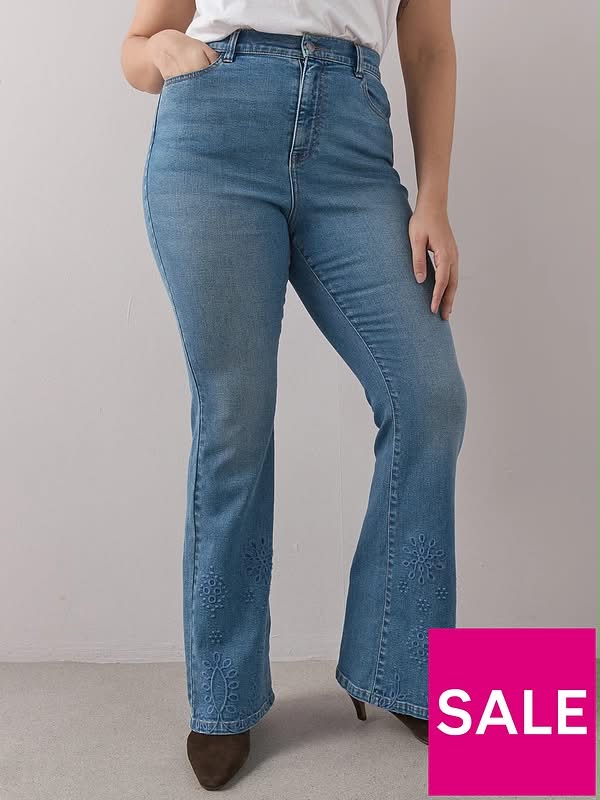 Curve embroidered Hem Stretch Kickflare Jean