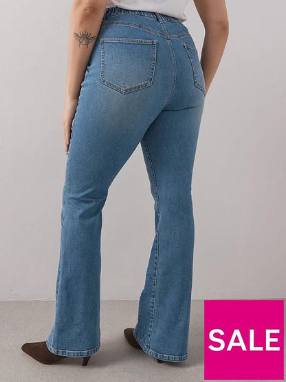 Curve embroidered Hem Stretch Kickflare Jean