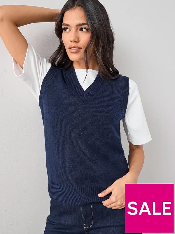 V- Neck Knitted Tank - Navy Blue
