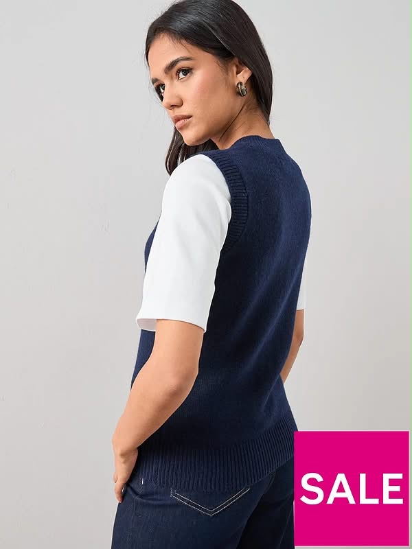 V- Neck Knitted Tank - Navy Blue