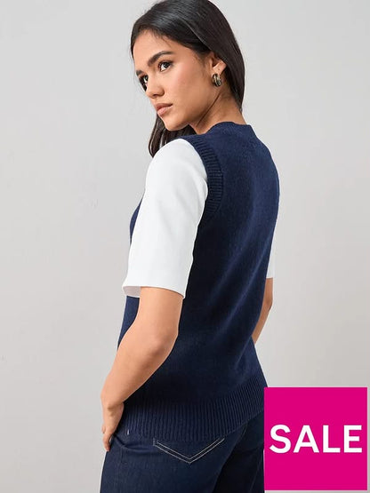 V- Neck Knitted Tank - Navy Blue