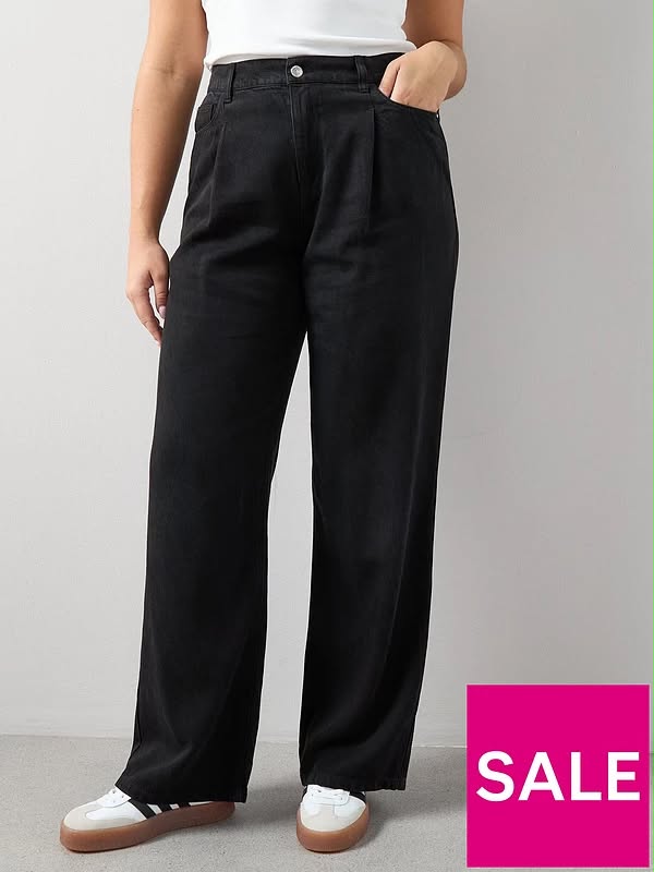 Curve Wide Leg Elasticated Waist Jeans Black