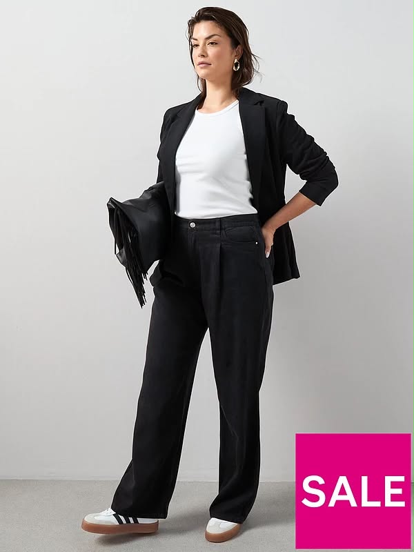 Curve Wide Leg Elasticated Waist Jeans Black