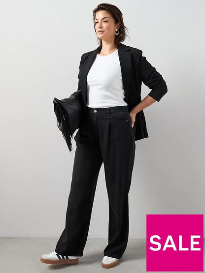 Curve Wide Leg Elasticated Waist Jeans Black