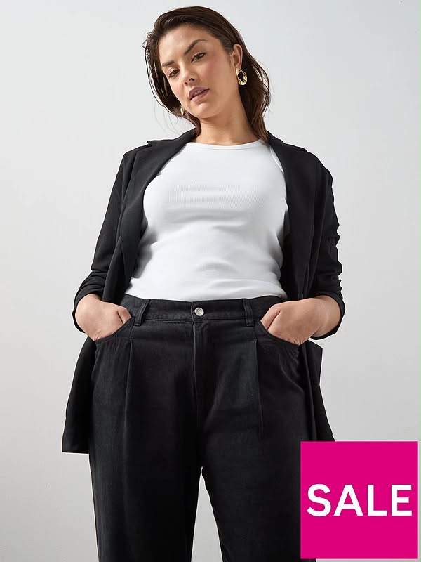 Curve Wide Leg Elasticated Waist Jeans Black
