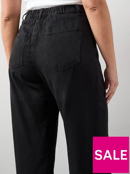 Curve Wide Leg Elasticated Waist Jeans Black