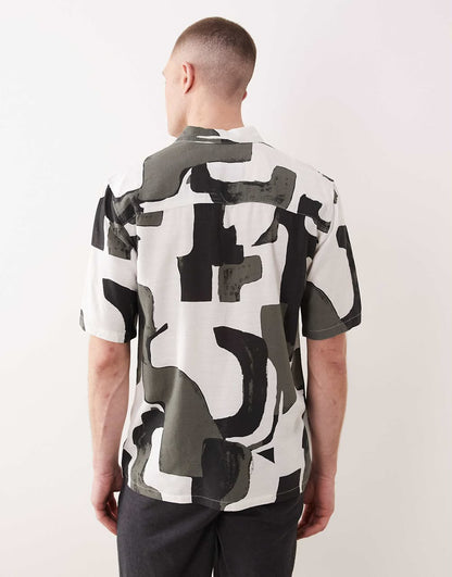 Linen Blend Short Sleeve Shirt in Grey