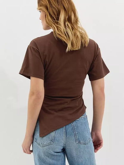 Asymmetric Split Hem Corset T-Shirt Dark Brown