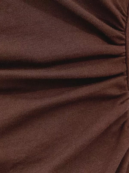 Asymmetric Split Hem Corset T-Shirt Dark Brown