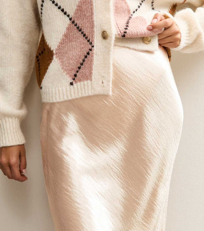 Cream Satin Midi Skirt