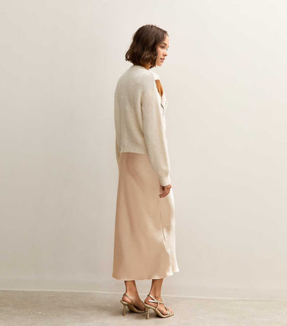 Cream Satin Midi Skirt