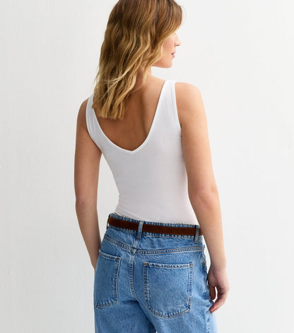 White V- Neck Bodysuit