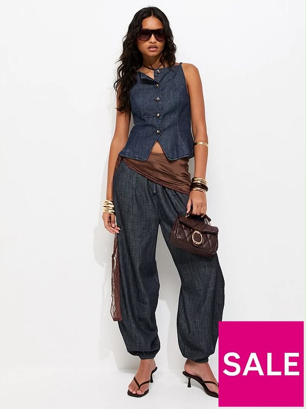 Indigo Wash Square Neck Waistcoat Blue