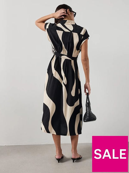 Mango Printed Shirt Dress Black