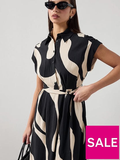 Mango Printed Shirt Dress Black